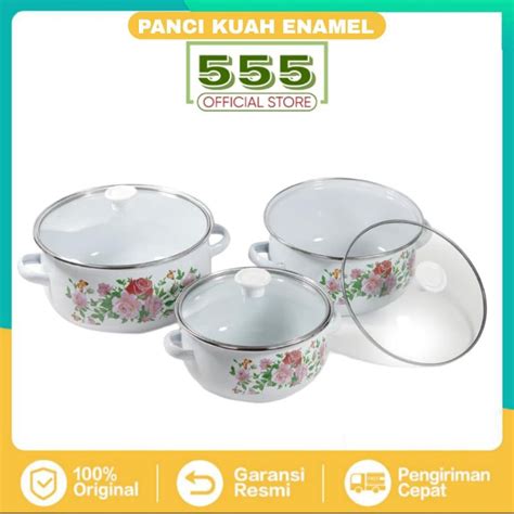 Jual Panci Bunga Enamel Cm Panci Kuah Motif Bunga Tutup Kaca