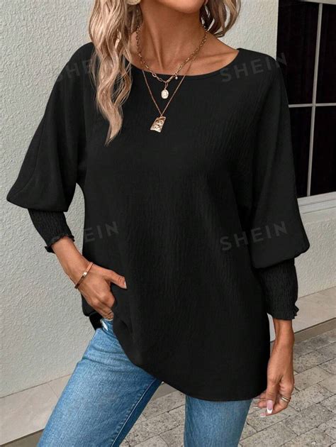 SHEIN LUNE Solid Batwing Sleeve Blouse SHEIN USA