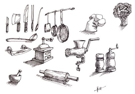 Kitchen Tools Drawing at PaintingValley.com | Explore collection of ...