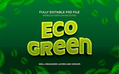 Efectos De Texto 3d Eco Verde Archivos Psd Totalmente Editables