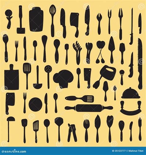 Kitchen Utensils Silhouette Vector Stock Vector - Illustration of knife ...