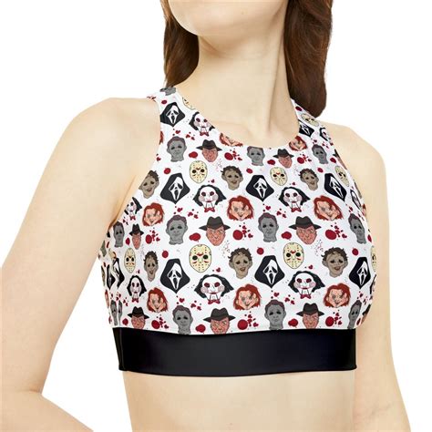 Horror Villains High Neck Crop Bikini Top AOP Etsy