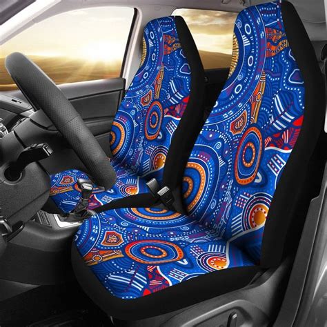 Aboriginal Car Seat Cover Indigenous Footprint Patterns Blue Color Carseat Cover Car Seats