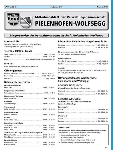 Ausfüllbar Online Mitteilungsblatt der Verwaltungsgemeinschaft Fax