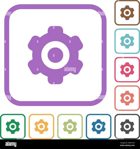 Single Cogwheel Solid Simple Icons In Color Rounded Square Frames On