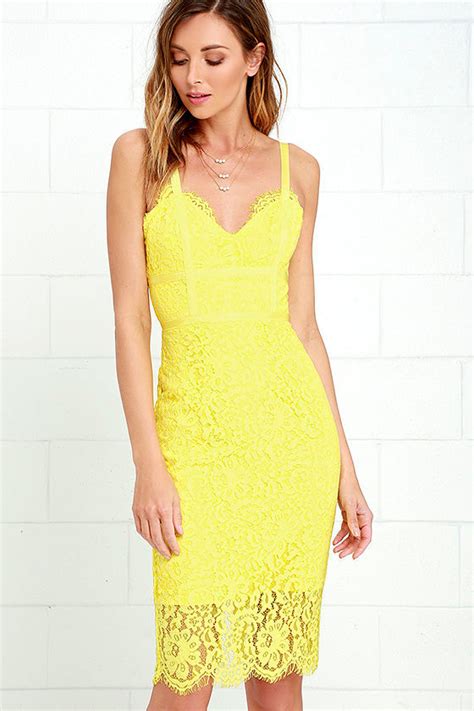 Stunning Yellow Dress Lace Dress Midi Dress Sheath Dress 68 00