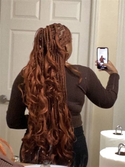 350 Ginger Knotless French Curl Braids French Curl Afro Hair Red