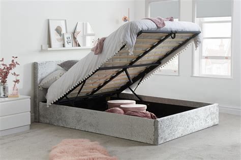 Berlin King Ottoman Bed Steel Crushed Velvet Birlea