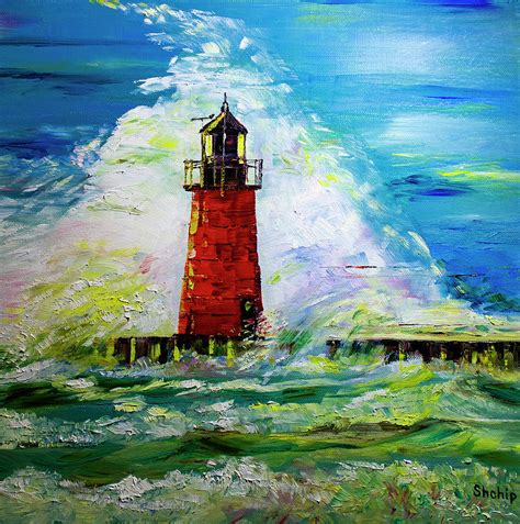 Red Lighthouse Painting By Natalia Shchipakina Fine Art America