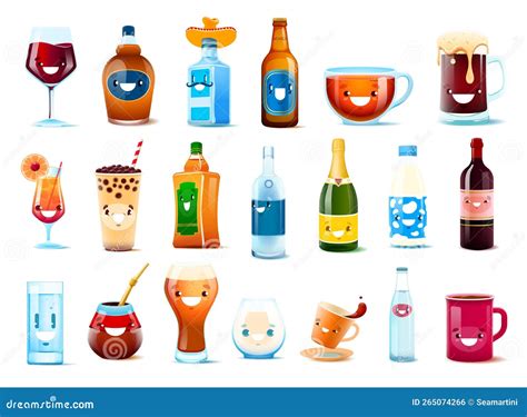 Cartoon Cheerful Drinks And Beverage Characters Stock Vector