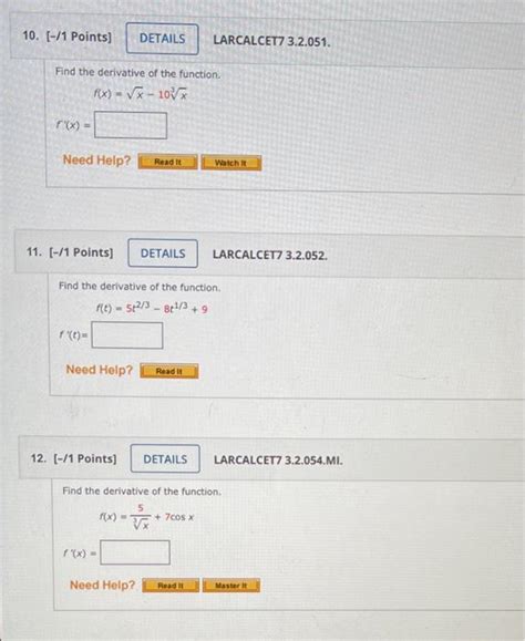 Solved 10 1 Points DETAILS LARCALCET7 3 2 051 Find The Chegg