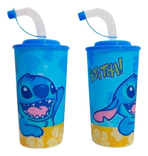 Vasos Plastico Stitch 30 Piezas Tapa Popote Envío gratis