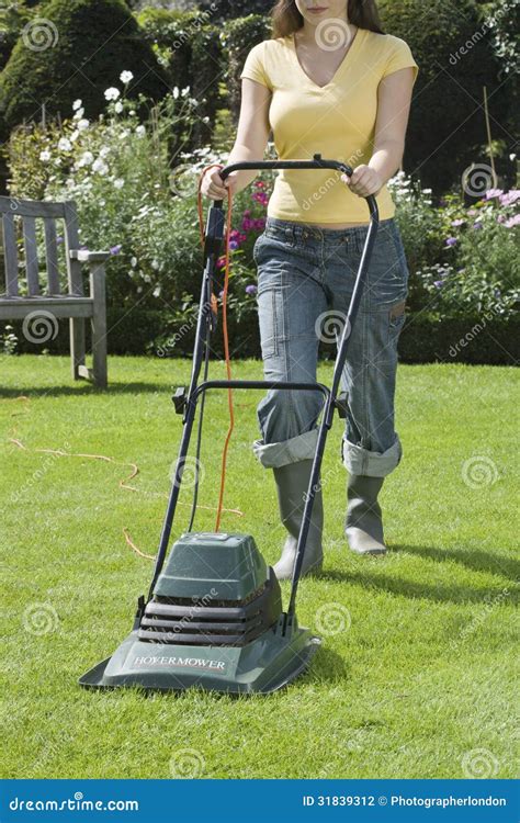 Woman Mowing Lawn Stock Photography Image 31839312