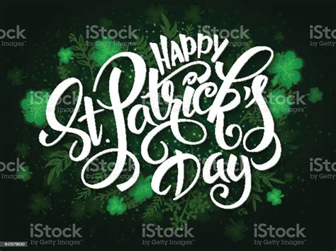 Vector Hand Lettering Saint Patricks Day Greetings Card With Clover