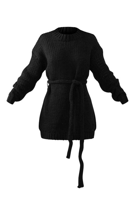 Black Extreme Chunky Knitted Jumper Dress Knitwear