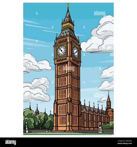 Big Ben Big Ben Hand Drawn Comic Illustration Vector Doodle Style