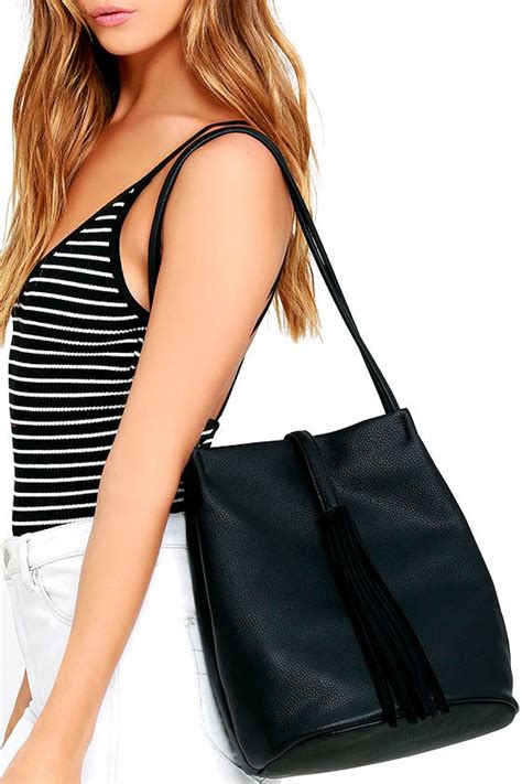 Black Handbag Tassel Tote Black Purse 47 00 Lulus