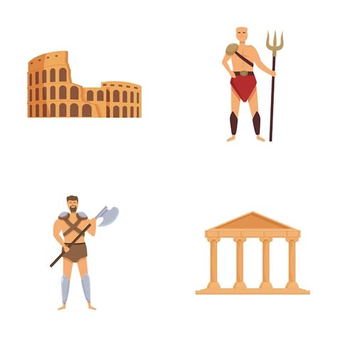 Premium Vector Roman Amphitheater Icons Set Cartoon Vector Historical