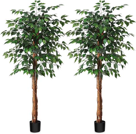 Amazon SOGUYI 5ft Artificial Ficus Tree With Natural Wood Trunk