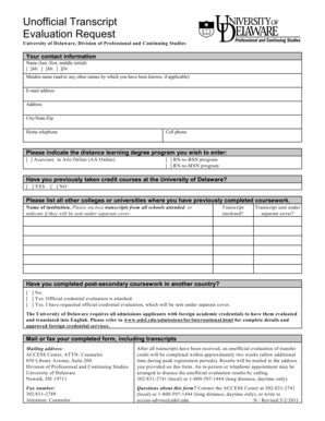 Fillable Online Unofficial Transcript Evaluation Request Form