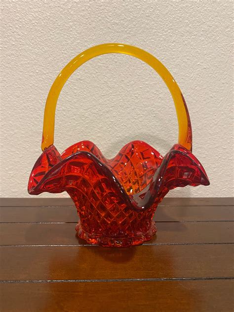 Fenton Diamond Pattern Amberina Glass Basket Stuff Older Than Me