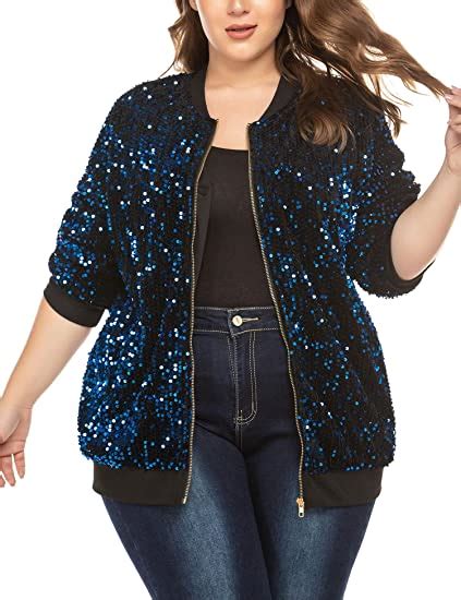 Involand Double Layer Zip Up Plus Size Sequin Jacket