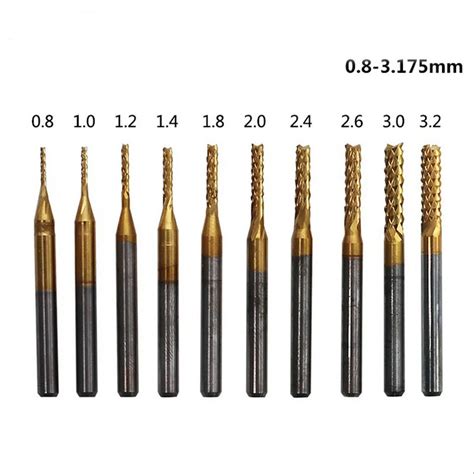 10pcs 0 8mm 3 175mm Titanium Coated Carbide End Milling Cutter