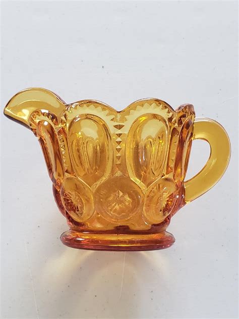 Vtg Amber Glass Moon And Star Pattern Creamer And Sugar Bowl Property Room