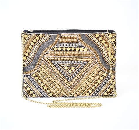 Beaded Clutch Bag Black And Gold Clutch Purse Cross Body Etsy