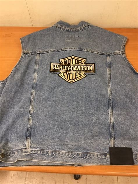 Harley Davidson Denim Trucker Vest Embroidered Biker Gem