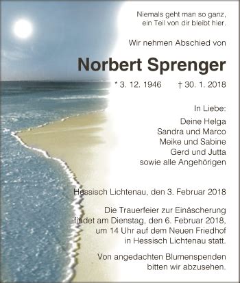 Traueranzeigen Von Norbert Sprenger Trauer HNA De