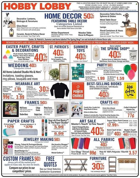 Hobby Lobby Weekly Ad Flyer Specials February To March