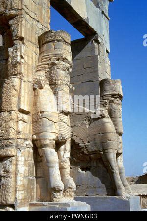 Persepolis, Bull statue, gate of all nations, gate of Xerxes, capital of Achaemenid empire, Fars ...