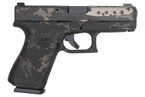 Glock 19 Gen5 9mm 15 Round Pistol With 1776 Black And Grey Camo Cerakote Finish And Ni