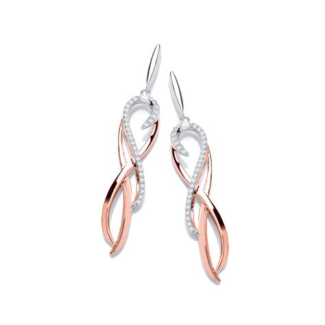 Silver Rose Gold And Cubic Zirconia Drop Earrings Cavendish French