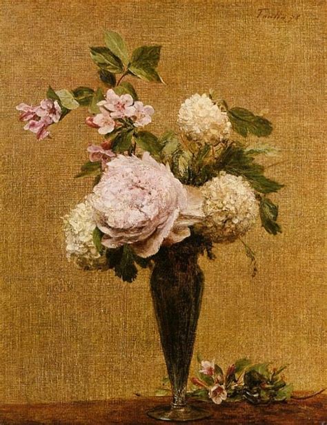 Vase Of Peonies And Snowballs Ignace Henri Jean Theodore Fantin Latour