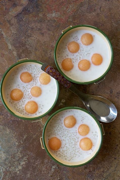 Thai Tapioca Coconut Milk Cantaloupe Dessert Soup สูตรการทำอาหาร สูตรทำขนมหวาน การตกแต่ง