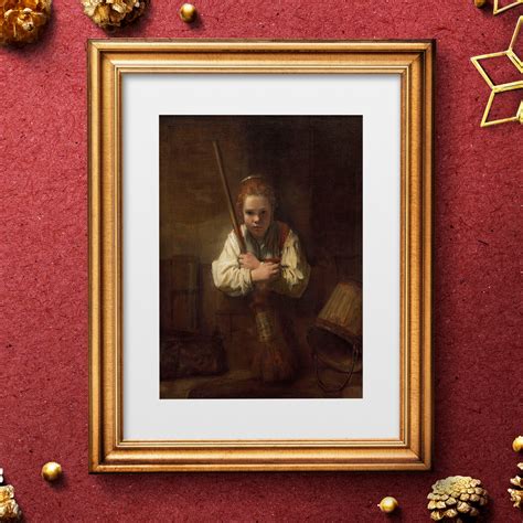 A Girl With A Broom By Rembrandt Van Rijn Moody Dark Painting Famous