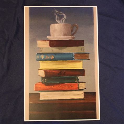 Books and Coffee Art Print From Painting Stack of Books Wall - Etsy