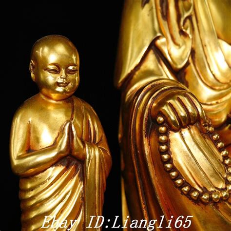 15 7 Old China Purple Bronze 24K Gold Kwan Yin Guan Yin Goddess Boy