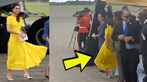 Wardrobe Malfunction Kate Holds Onto Her Yellow Dress In Windy