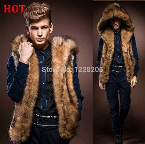 Online Cheap Wholesale Fashion Men Faux Fox Fur Vest With Hoodie Thick