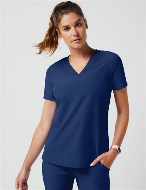 Stride Ribbed V Neck Top In Estate Navy Blue Medical Scrubs By Jaanuu