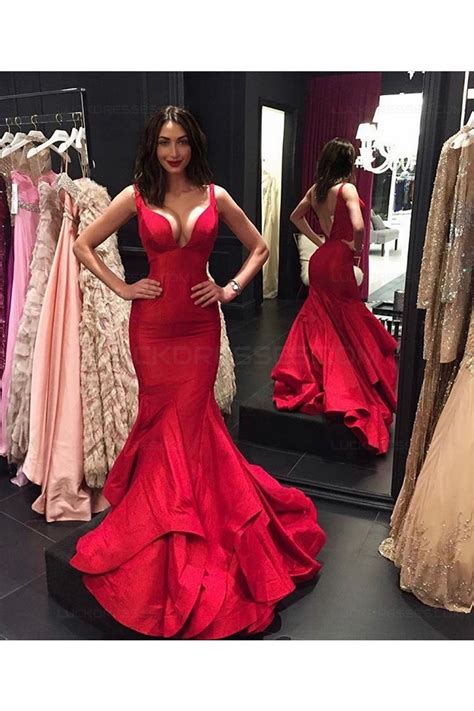 Sexy Mermaid Long Red Prom Dresses Party Evening Gowns 3020351