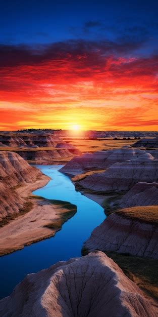 Premium Ai Image Serene Sunset Over British Badlands Traditional