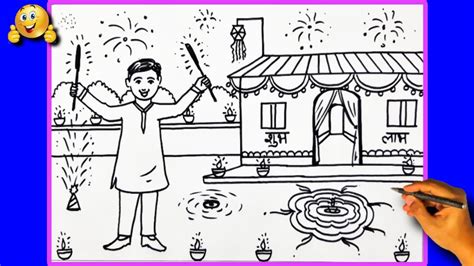 Diwali Festival Drawing Easy Diwali Celebration Drawing Diwali