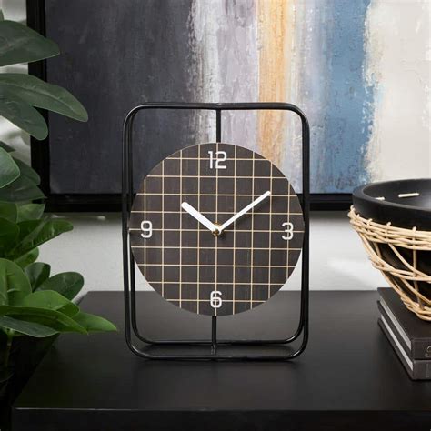 Litton Lane In X In Black Metal Geometric Open Frame Clock With