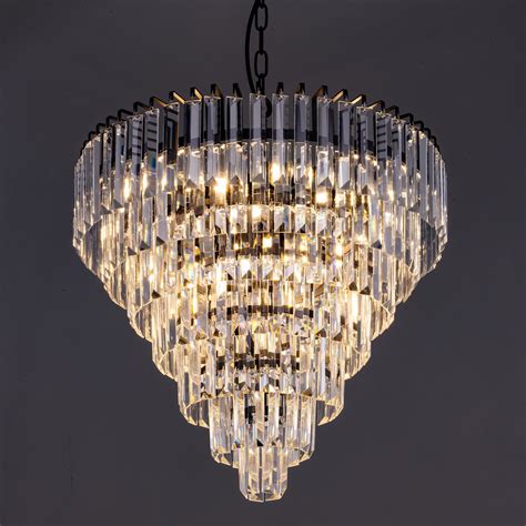 TOCHIC Crystal Chandelier Black Modern Chandelier For Dining Room