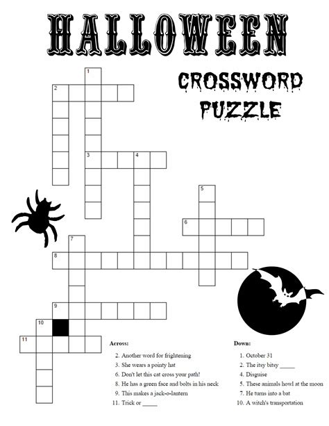 Halloween Crossword Puzzle With Answer Key