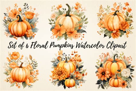 Floral Pumpkins Watercolor Clipart Graphic By Pcudesigns · Creative Fabrica